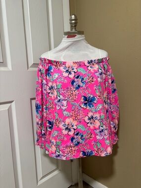 Lilly Pulitzer Hot Pink Floral Off-Shoulder Tunic
